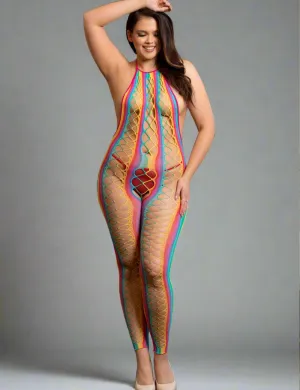Rainbow Bodystocking - Halter Backless Mesh Hollow Out