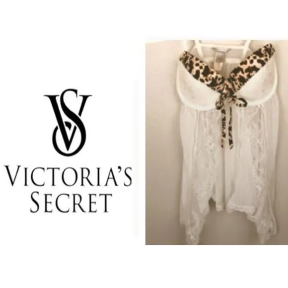 Rare Victoria's Secret Baby doll Lingerie 36B Sheer Leopard Print Pushup Padded