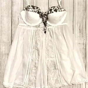 Rare Victoria's Secret Baby doll Lingerie 36B Sheer Leopard Print Pushup Padded