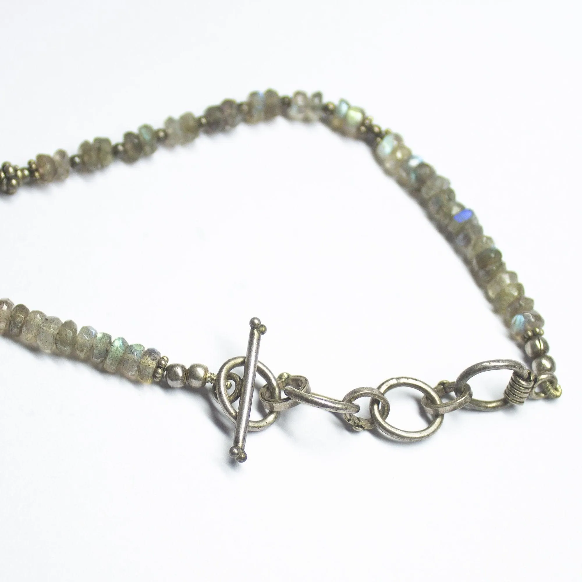 Read to wear, 18 inches, 5-14mm, Natural Labradorite 925 Sterling Silver Gemstone Beaded Necklace