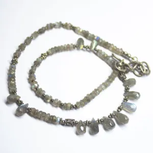 Read to wear, 18 inches, 5-14mm, Natural Labradorite 925 Sterling Silver Gemstone Beaded Necklace