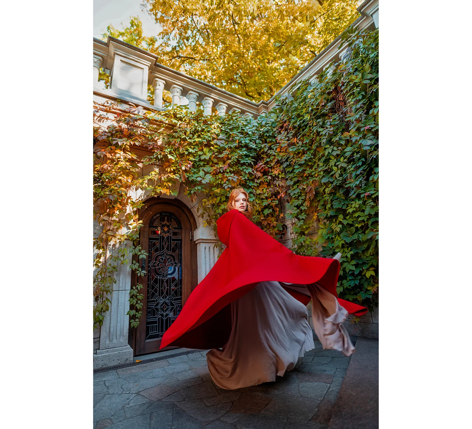 Red Fantasy Vegan Wool Hooded Cloak