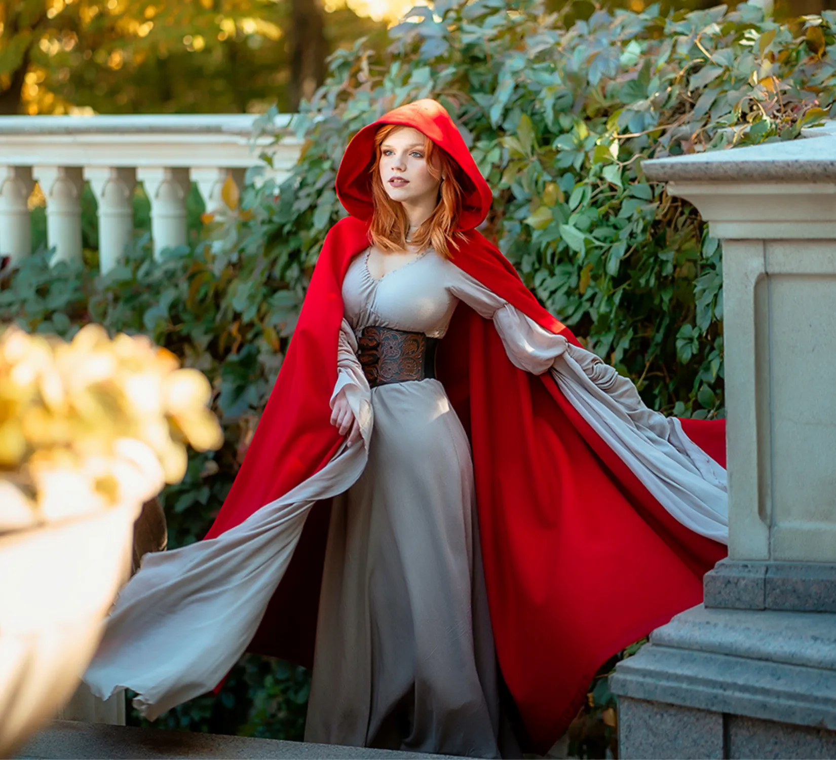 Red Fantasy Vegan Wool Hooded Cloak