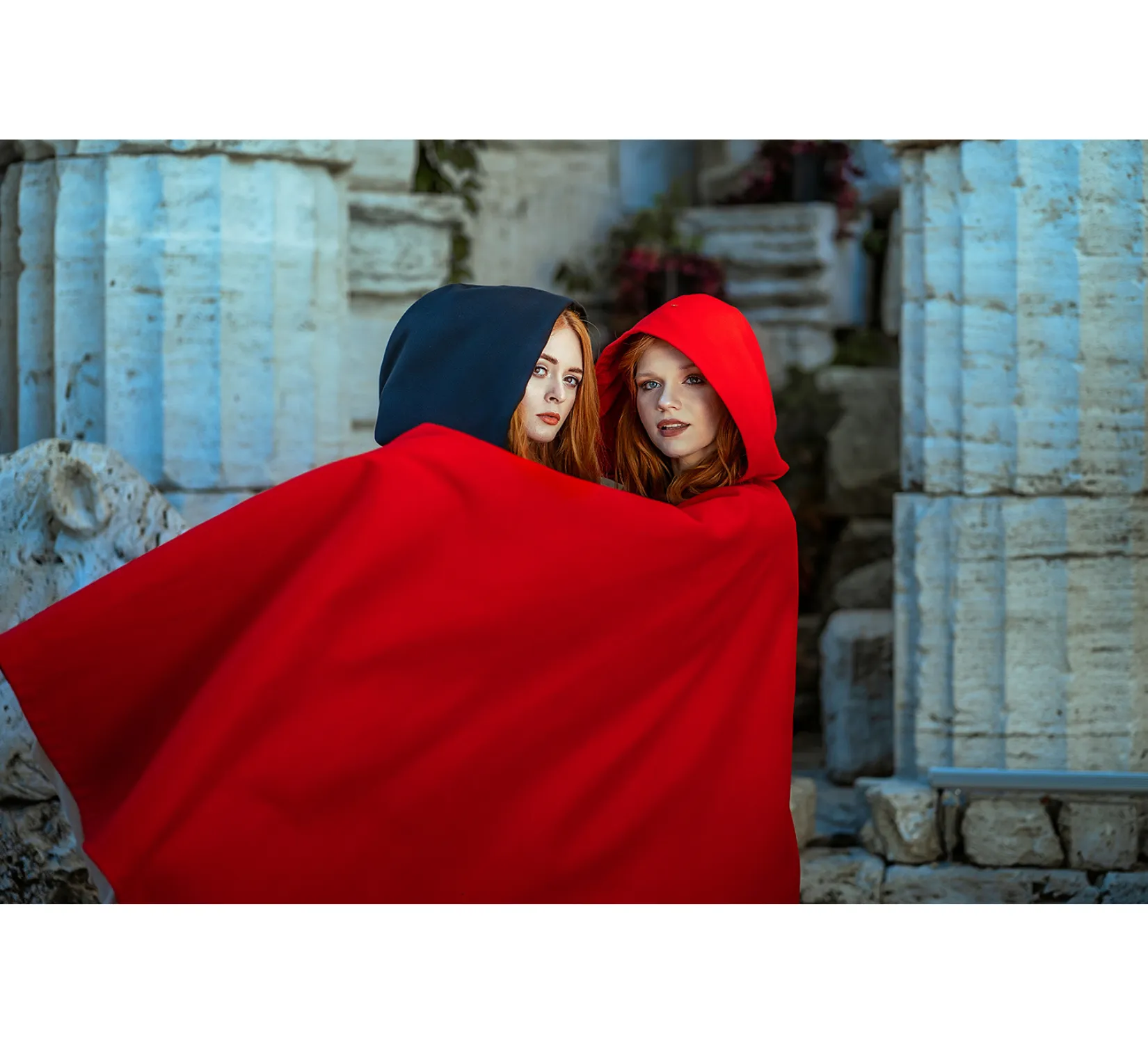 Red Fantasy Vegan Wool Hooded Cloak