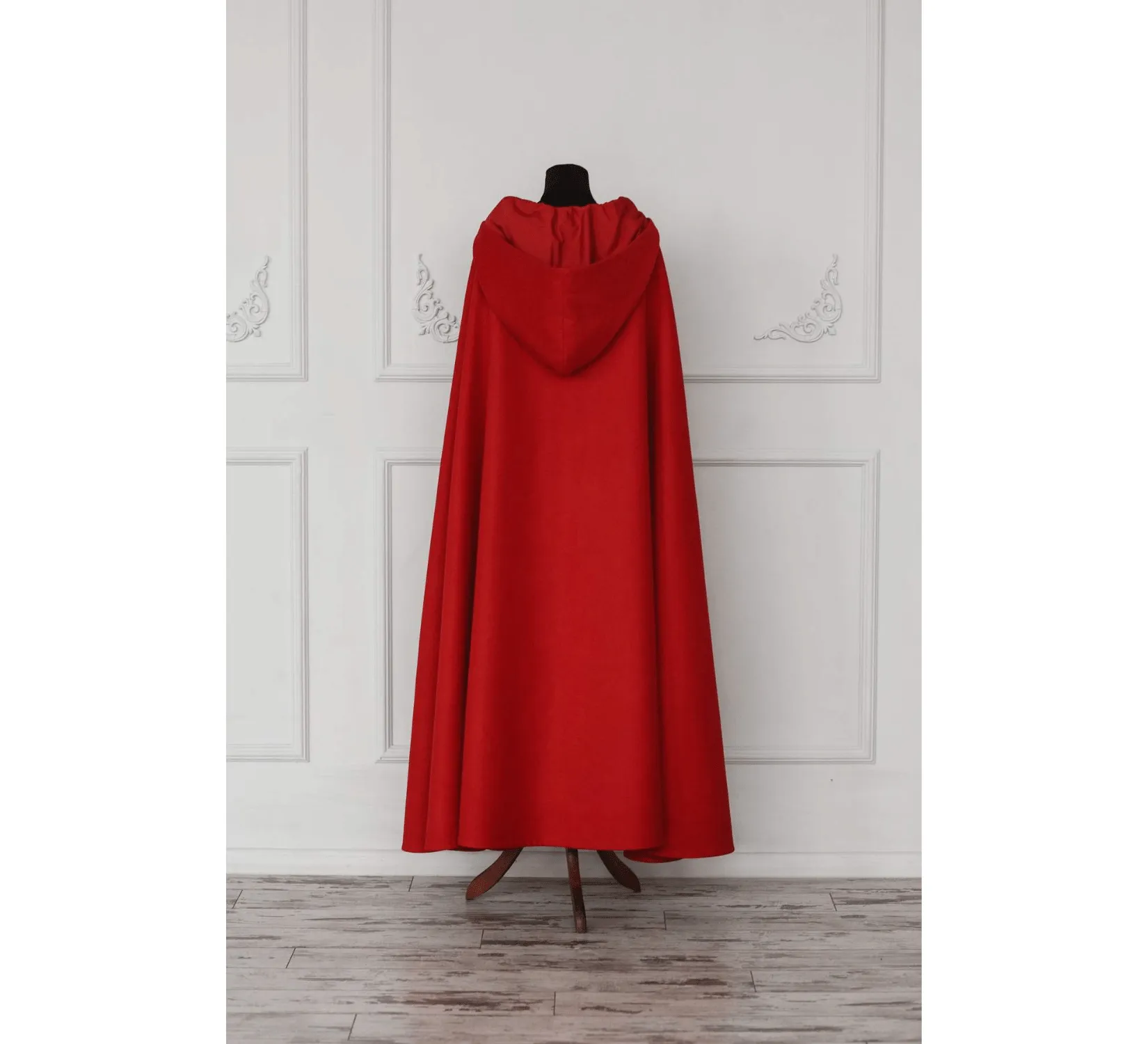 Red Fantasy Vegan Wool Hooded Cloak