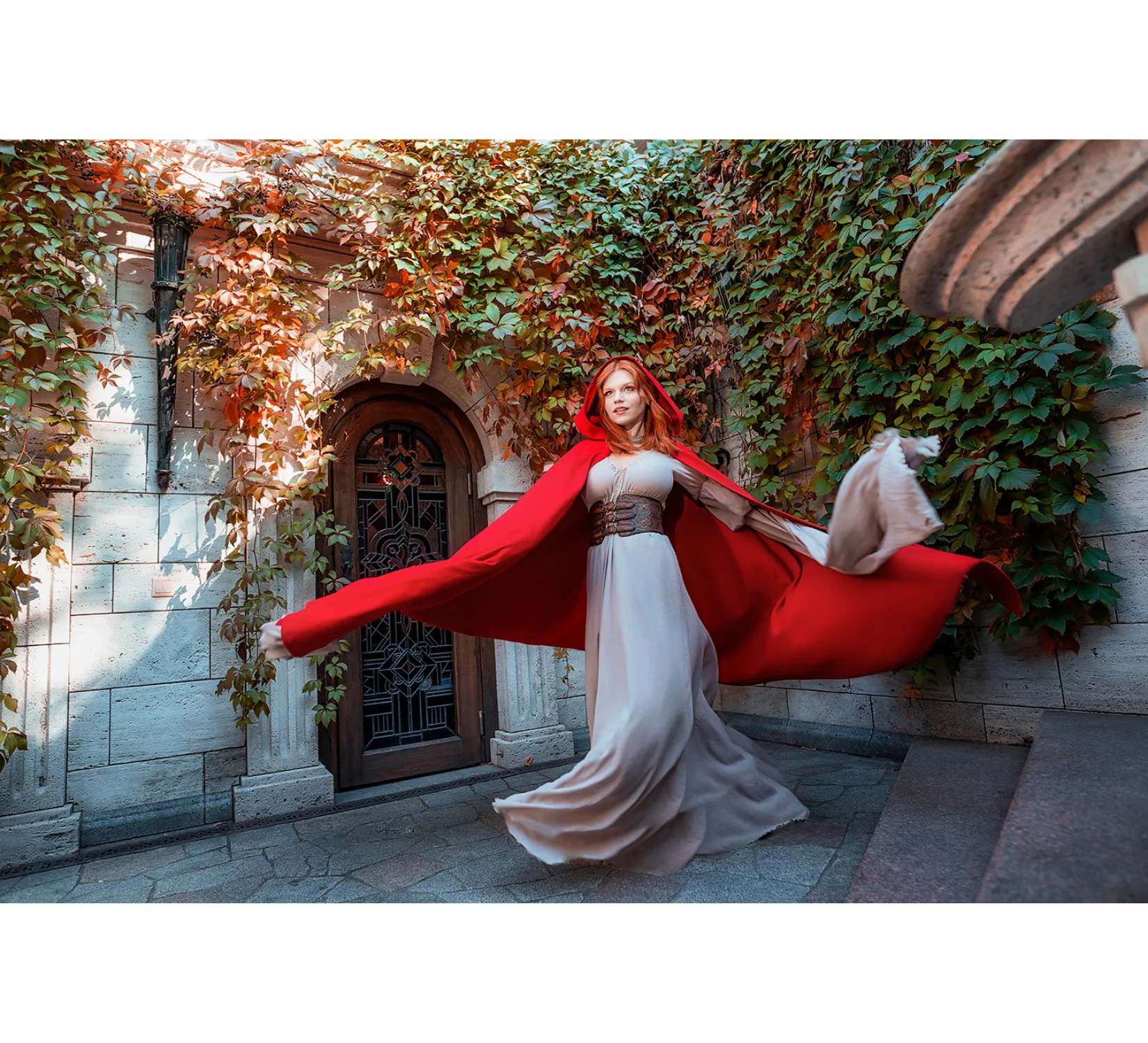 Red Fantasy Vegan Wool Hooded Cloak