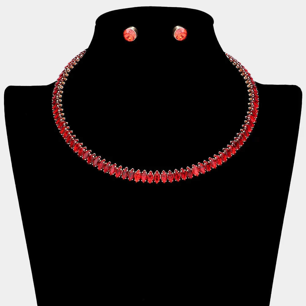Red Marquise Stone Pageant Choker Necklace | Prom Jewelry |  624912