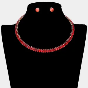 Red Marquise Stone Pageant Choker Necklace | Prom Jewelry |  624912