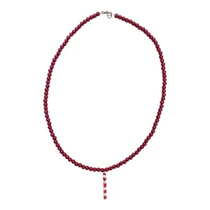 Red Pearl w/Candy Cane Beaded Necklace