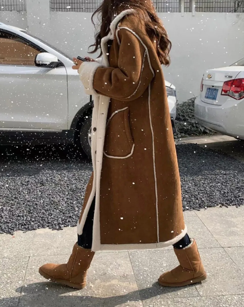 Reversible Shearling Faux Suede Coat