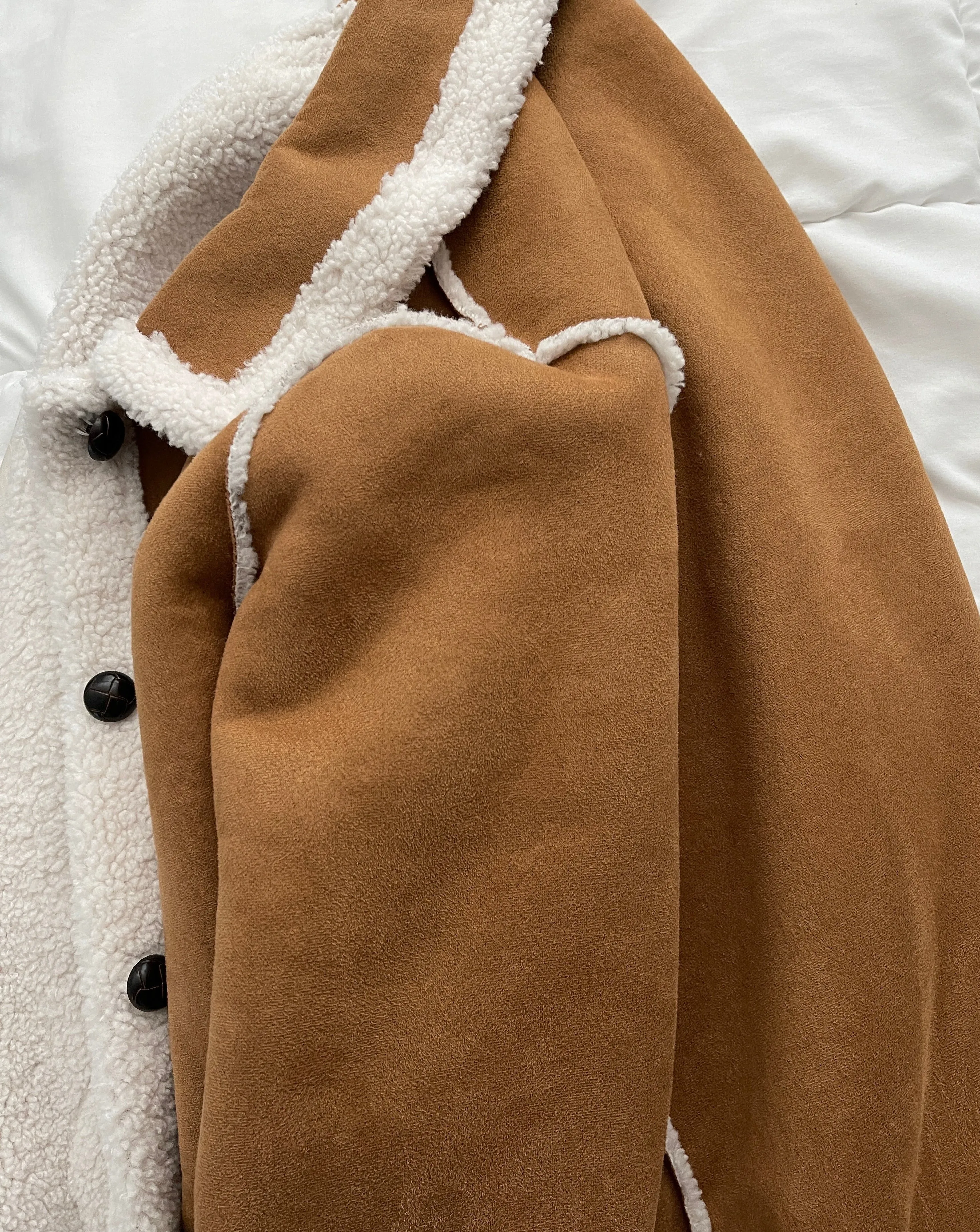 Reversible Shearling Faux Suede Coat