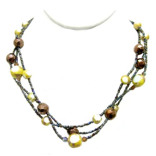 RHODIUM-BROWN NECKLACES  #N15042_RH_BWN_MIX (QA6)