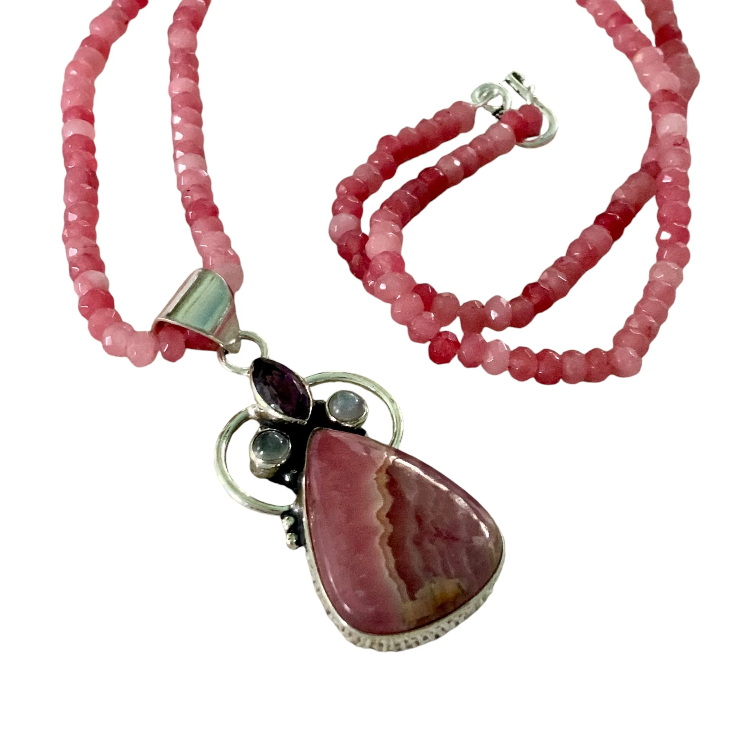 Rhodochrosite Solid 925 Sterling Silver Pendant Necklace