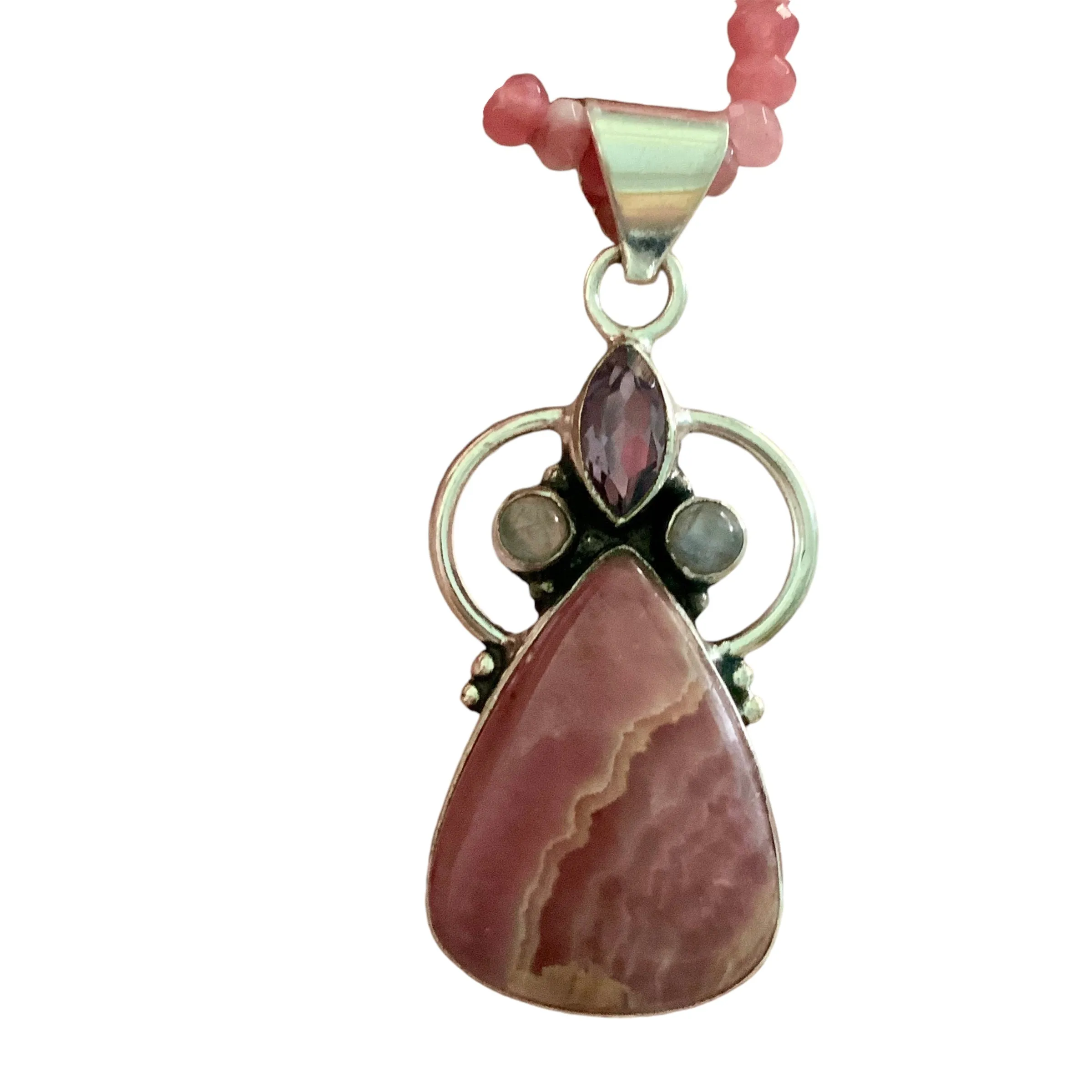 Rhodochrosite Solid 925 Sterling Silver Pendant Necklace