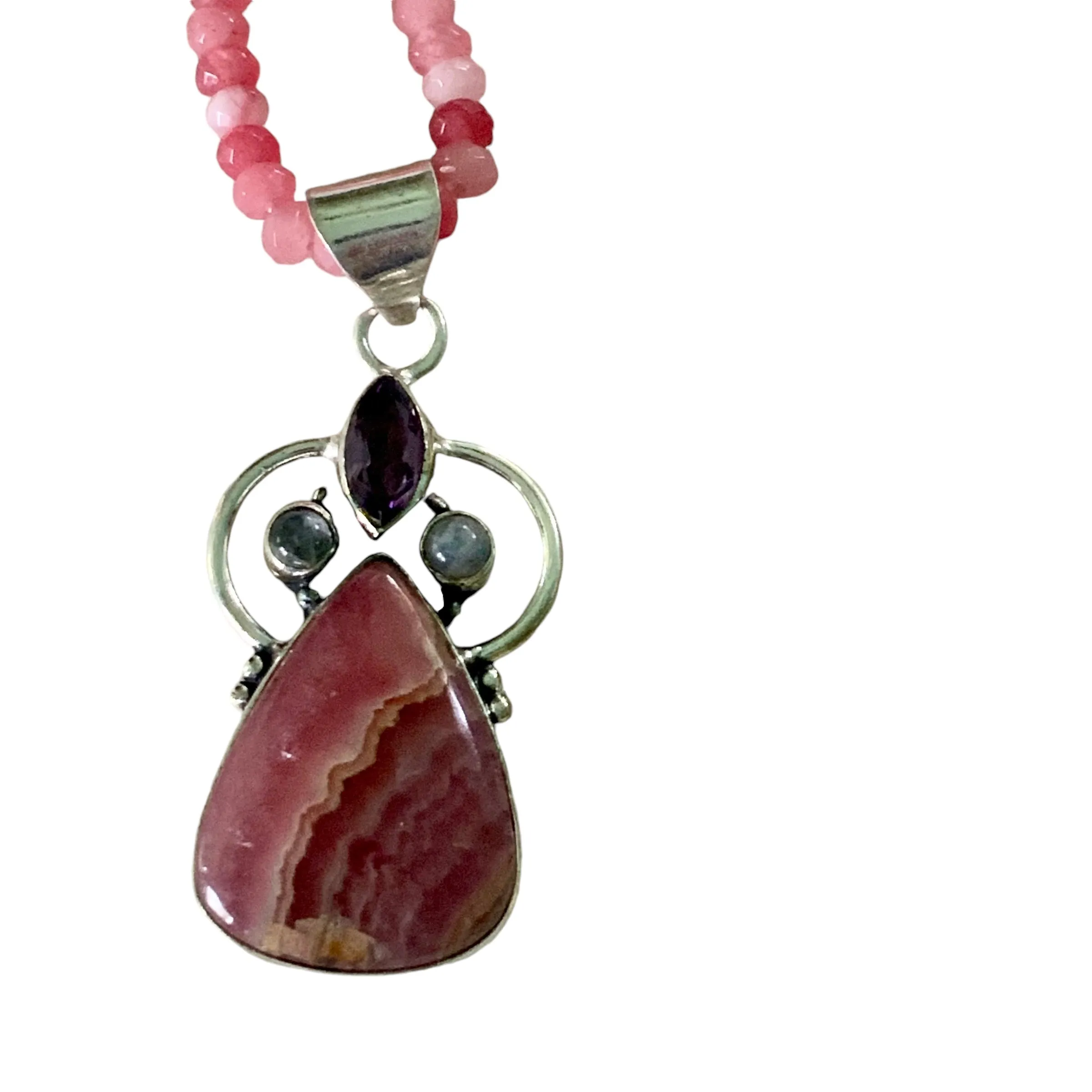 Rhodochrosite Solid 925 Sterling Silver Pendant Necklace