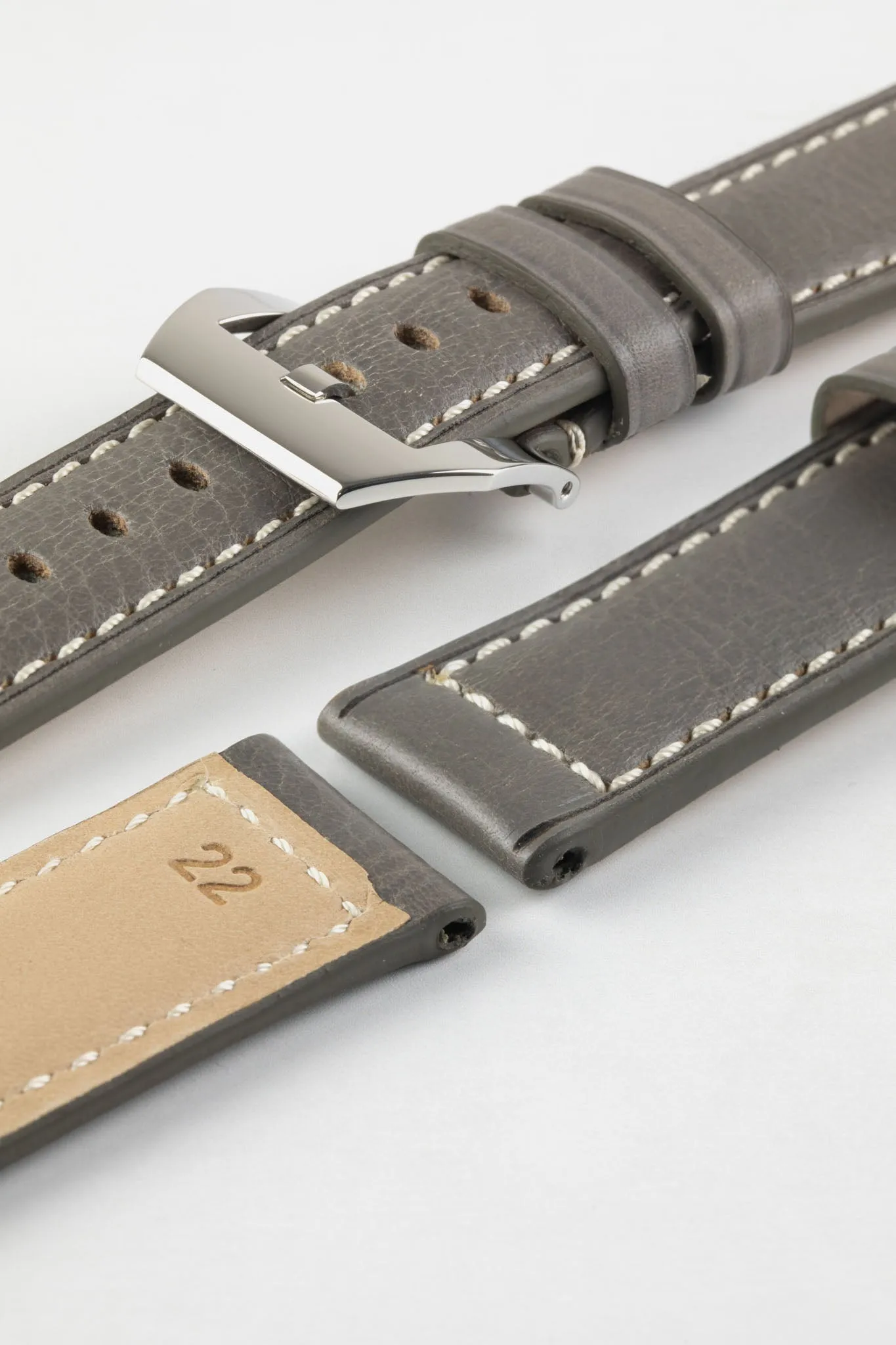 RIOS1931 FIRENZE Genuine Russia Leather Watch Strap in STONE GREY