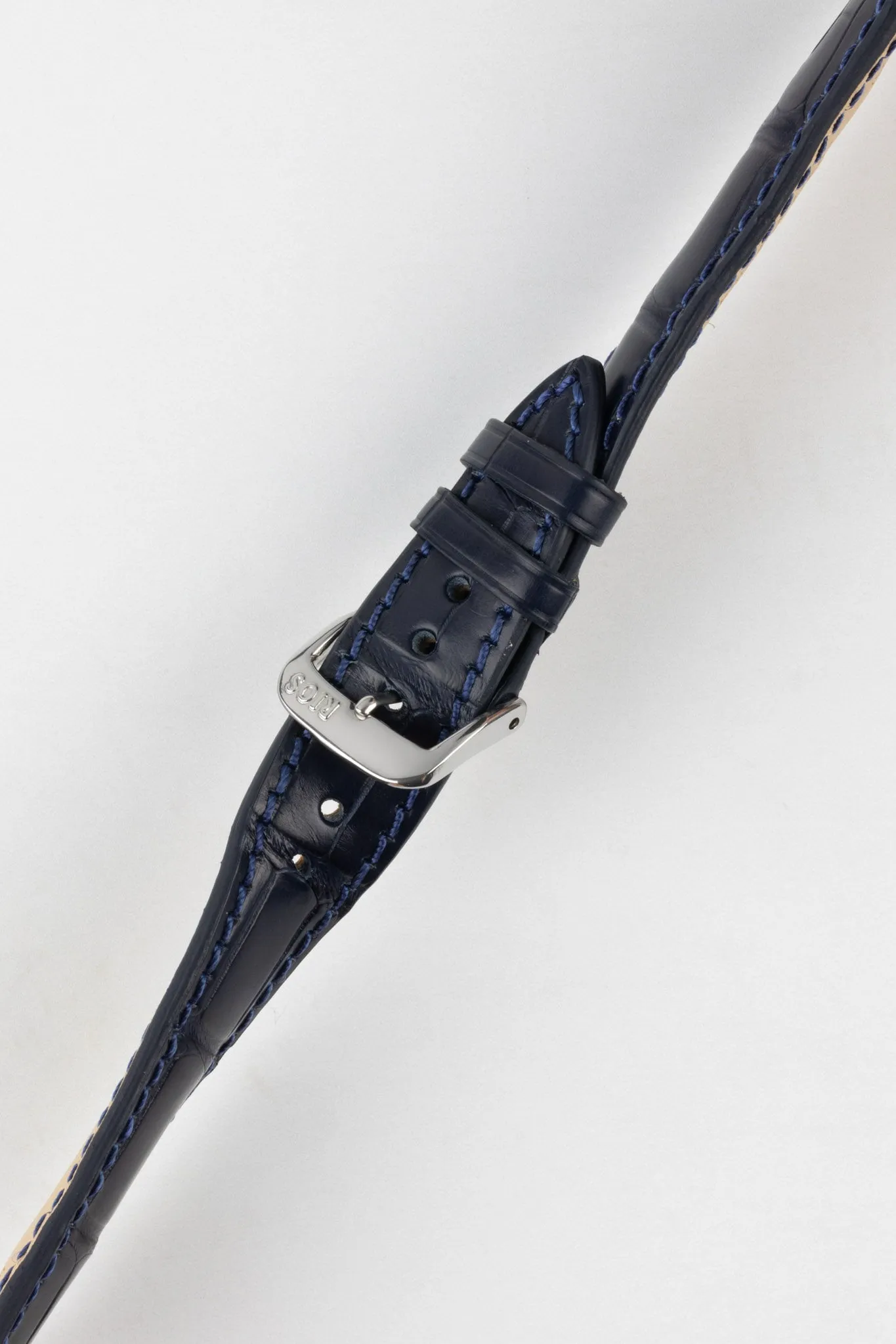 RIOS1931 PRESIDENT Genuine Alligator Round-Padding Watch Strap in OCEAN BLUE