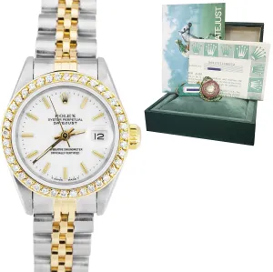 Rolex DateJust 26mm White Two-Tone Gold Jubilee DIAMOND BEZEL Watch 69173 B P