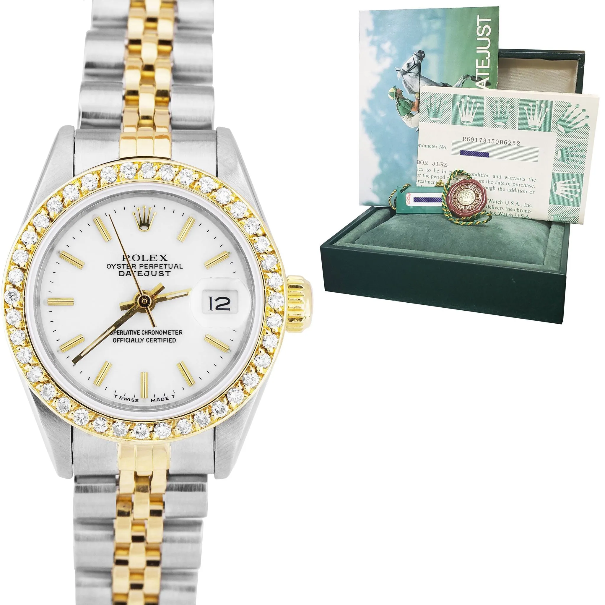 Rolex DateJust 26mm White Two-Tone Gold Jubilee DIAMOND BEZEL Watch 69173 B P