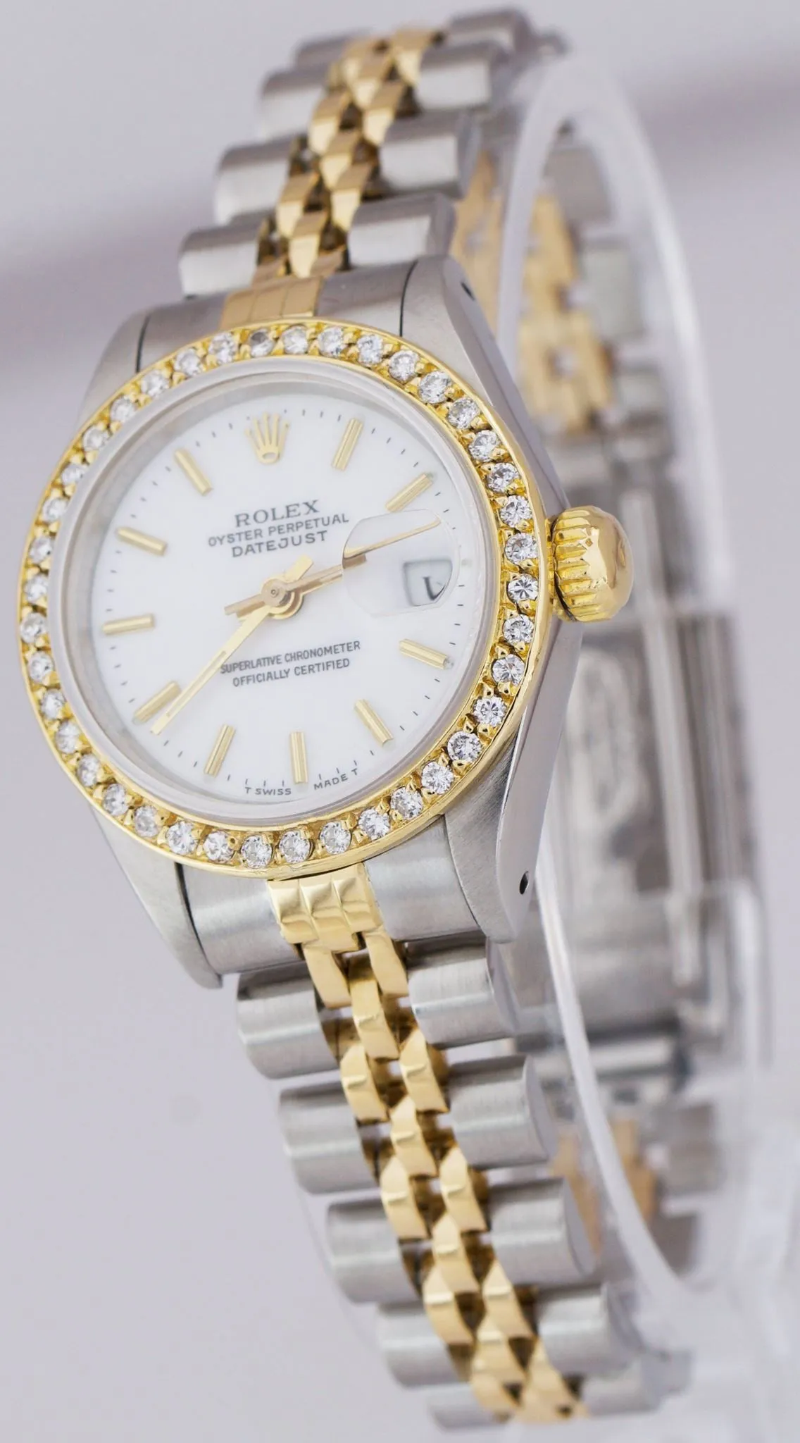 Rolex DateJust 26mm White Two-Tone Gold Jubilee DIAMOND BEZEL Watch 69173 B P
