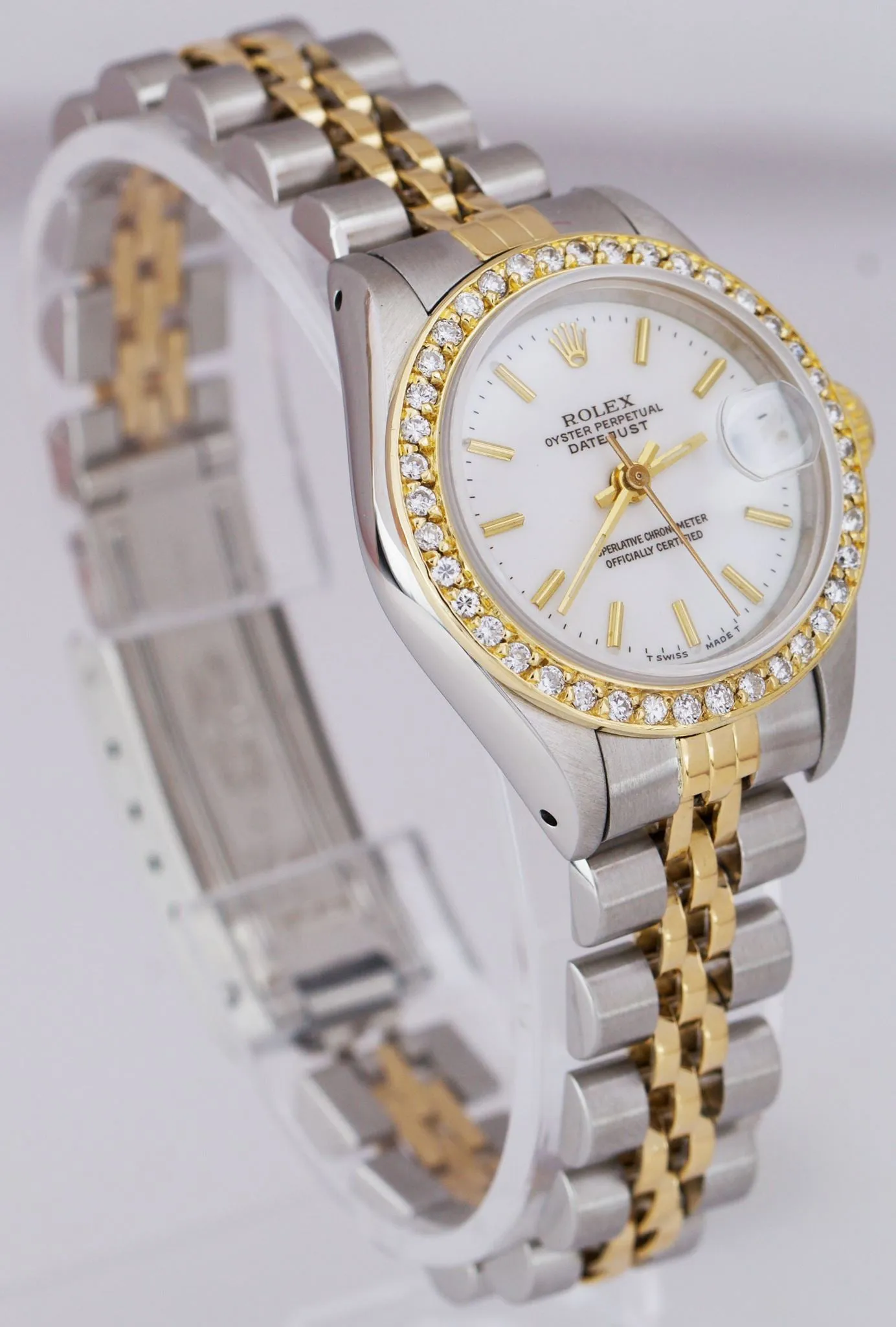 Rolex DateJust 26mm White Two-Tone Gold Jubilee DIAMOND BEZEL Watch 69173 B P