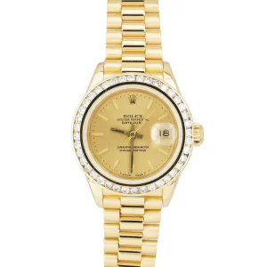 Rolex DateJust President 26mm DIAMOND BEZEL Champagne Yellow Gold Watch 69178