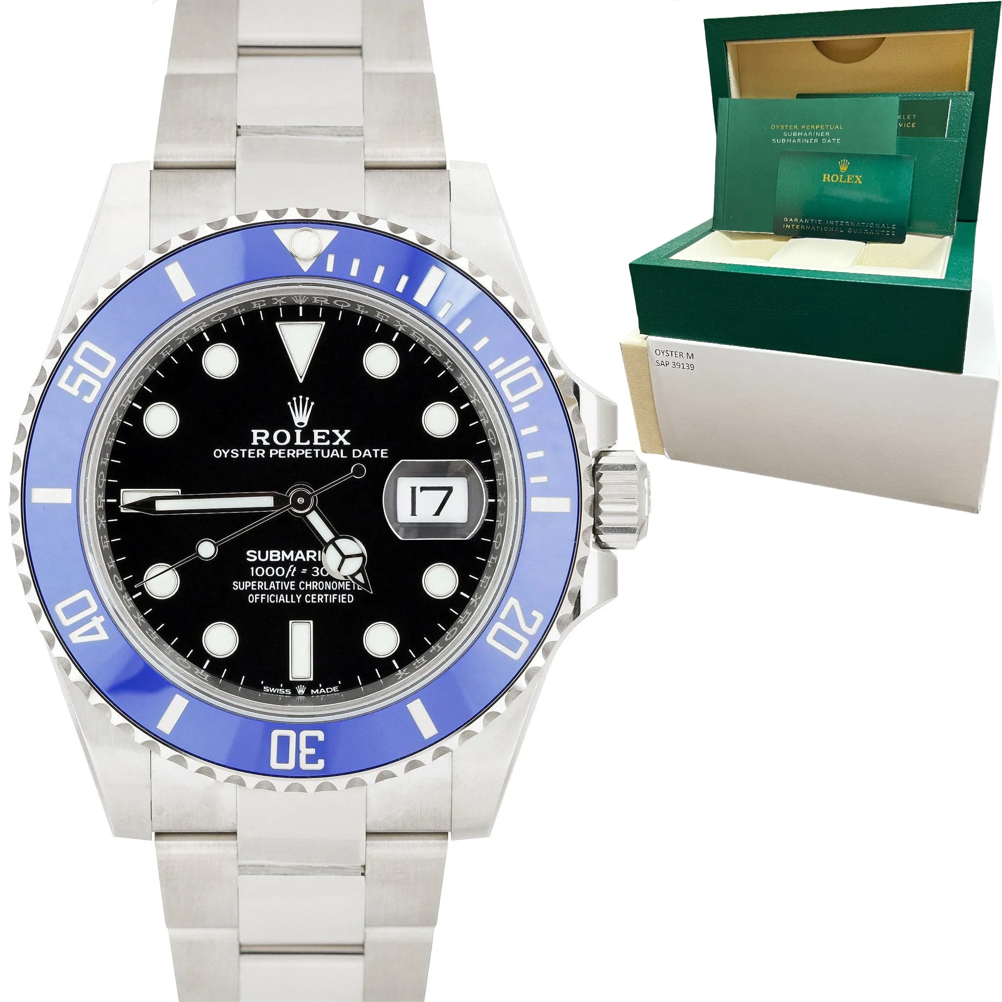 Rolex NEW CARD Submariner Date 126619 LB 41mm 18K White Gold Dive Blue Watch BOX