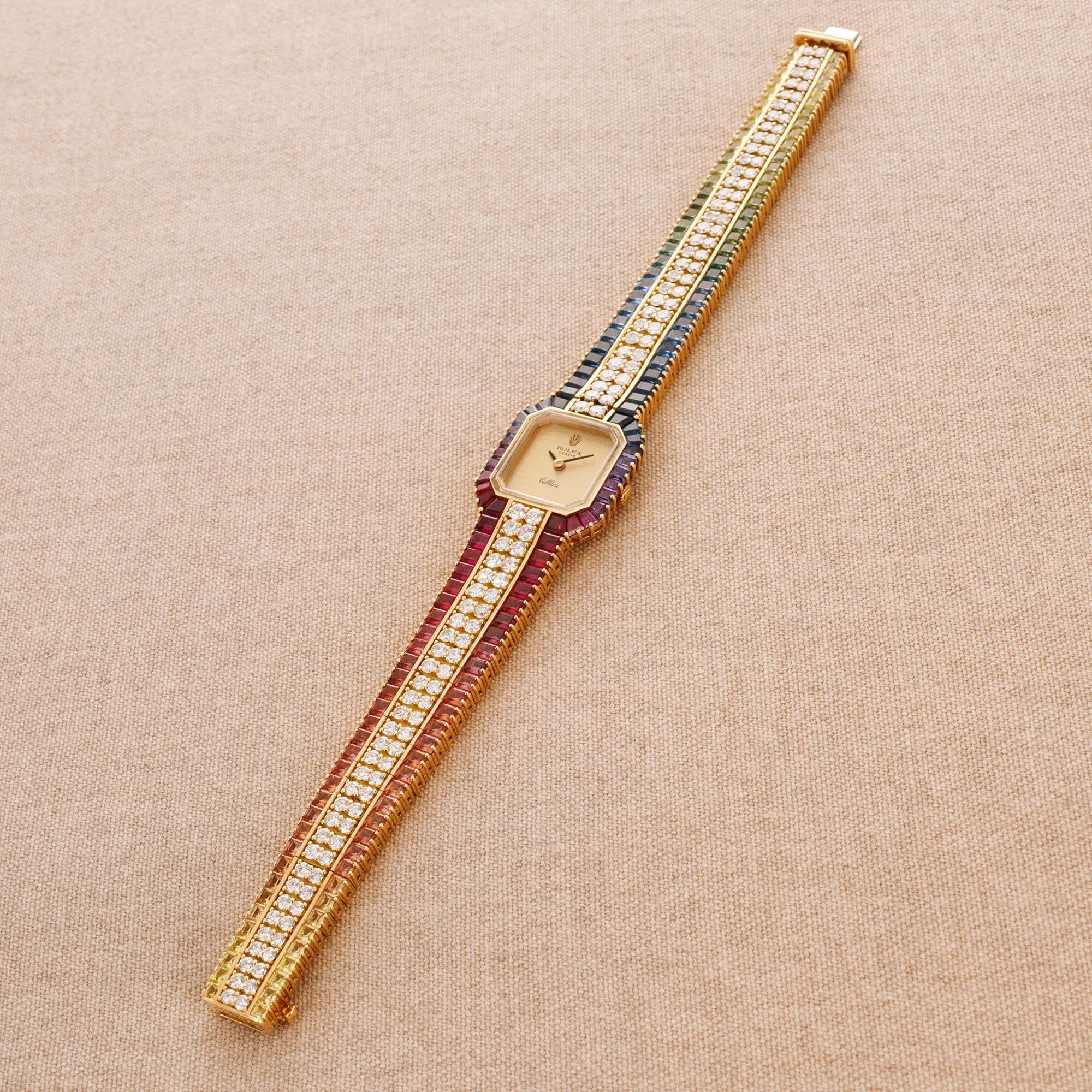 Rolex Yellow Gold Rainbow Diamond & Sapphire Cellini Watch (Private Sale)
