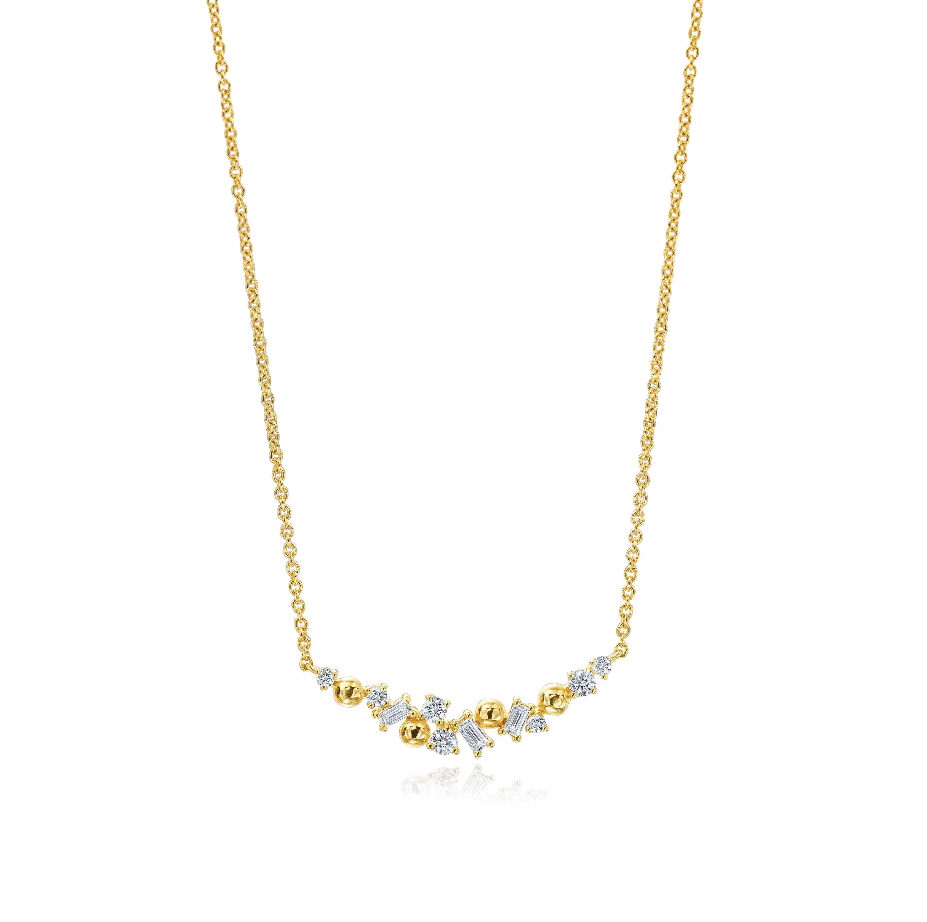 Sabel Collection 14K Yellow Gold Round and Baguette Diamond Beaded Pendant