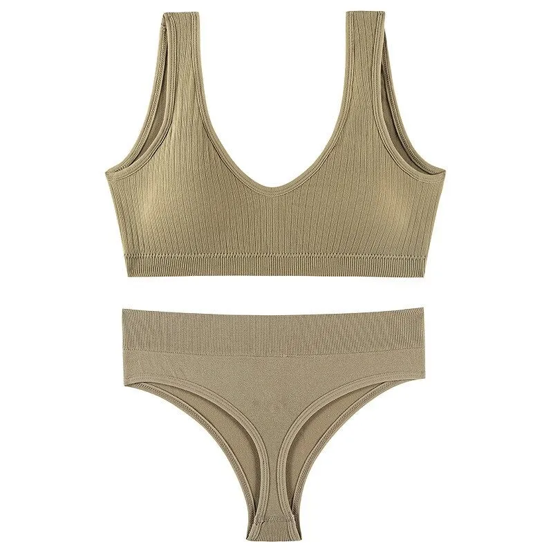 Seamless Low-waist Thong And U-Shaped Backless Bra Set