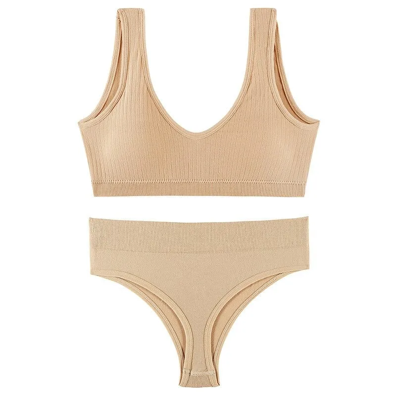 Seamless Low-waist Thong And U-Shaped Backless Bra Set