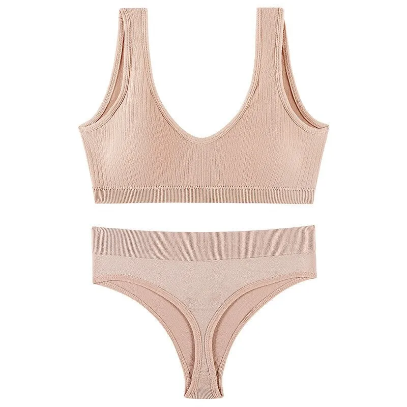 Seamless Low-waist Thong And U-Shaped Backless Bra Set