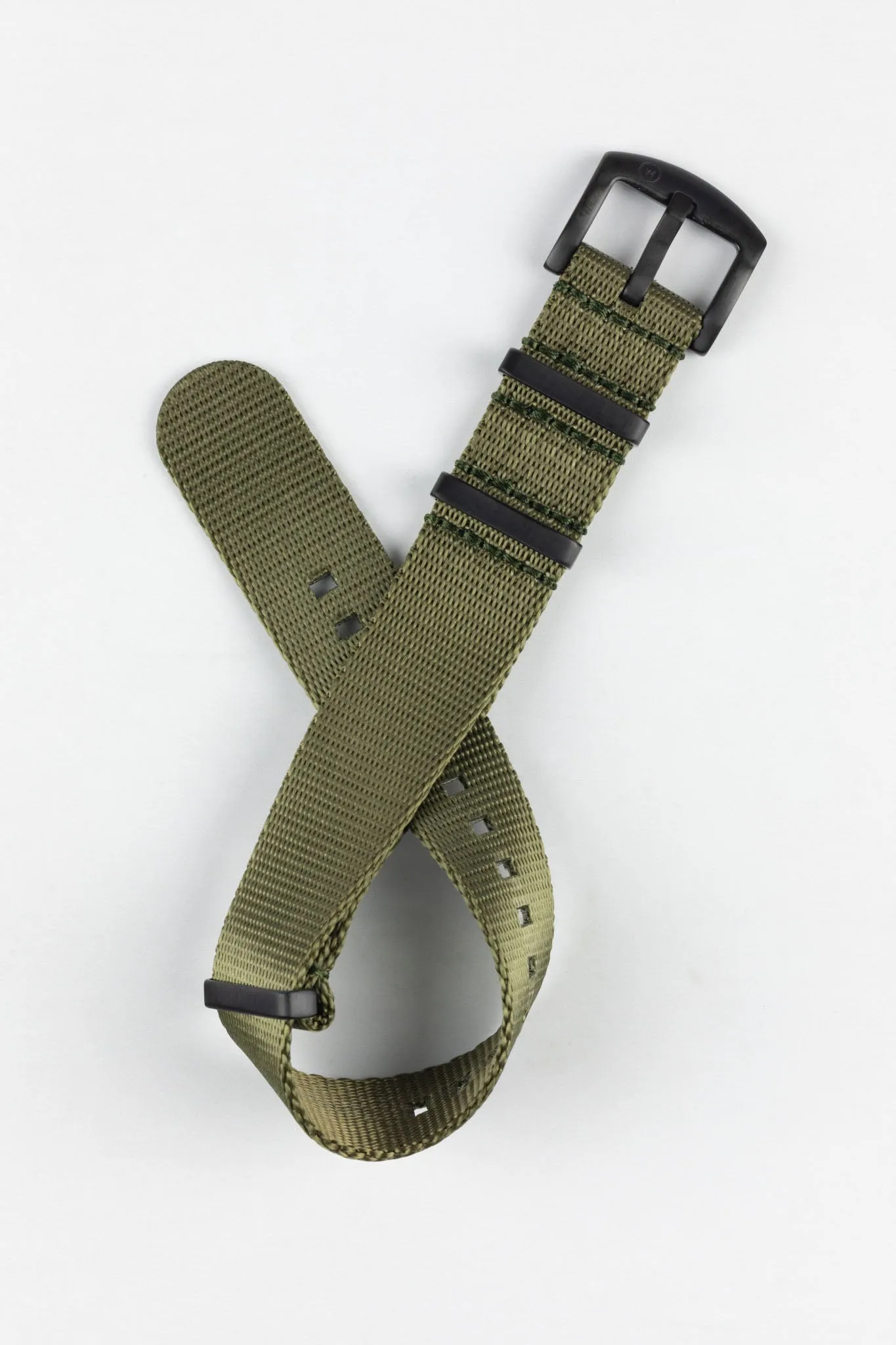 Seatbelt Nylon Watch Strap in ARMY GREEN with BLACK PVD Hardware