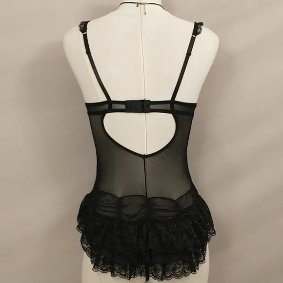 Sexy Black Lace Lingerie Bustier Corset w Thong