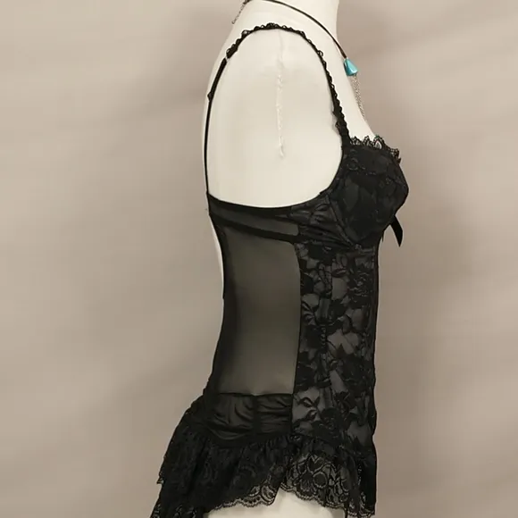 Sexy Black Lace Lingerie Bustier Corset w Thong