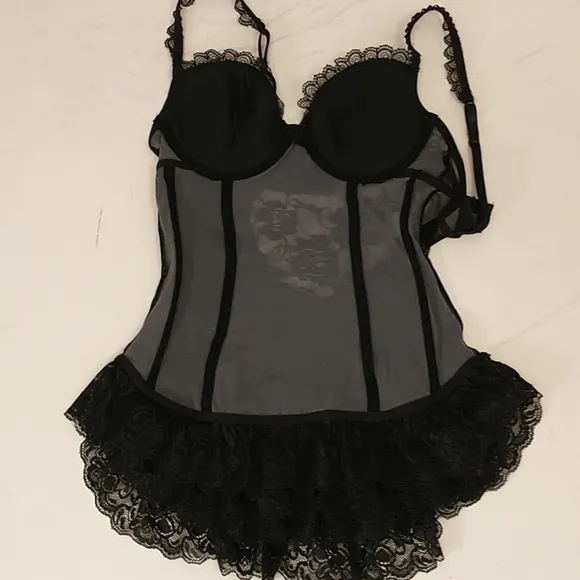 Sexy Black Lace Lingerie Bustier Corset w Thong
