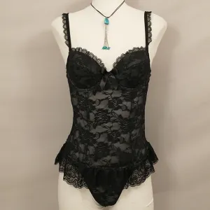 Sexy Black Lace Lingerie Bustier Corset w Thong