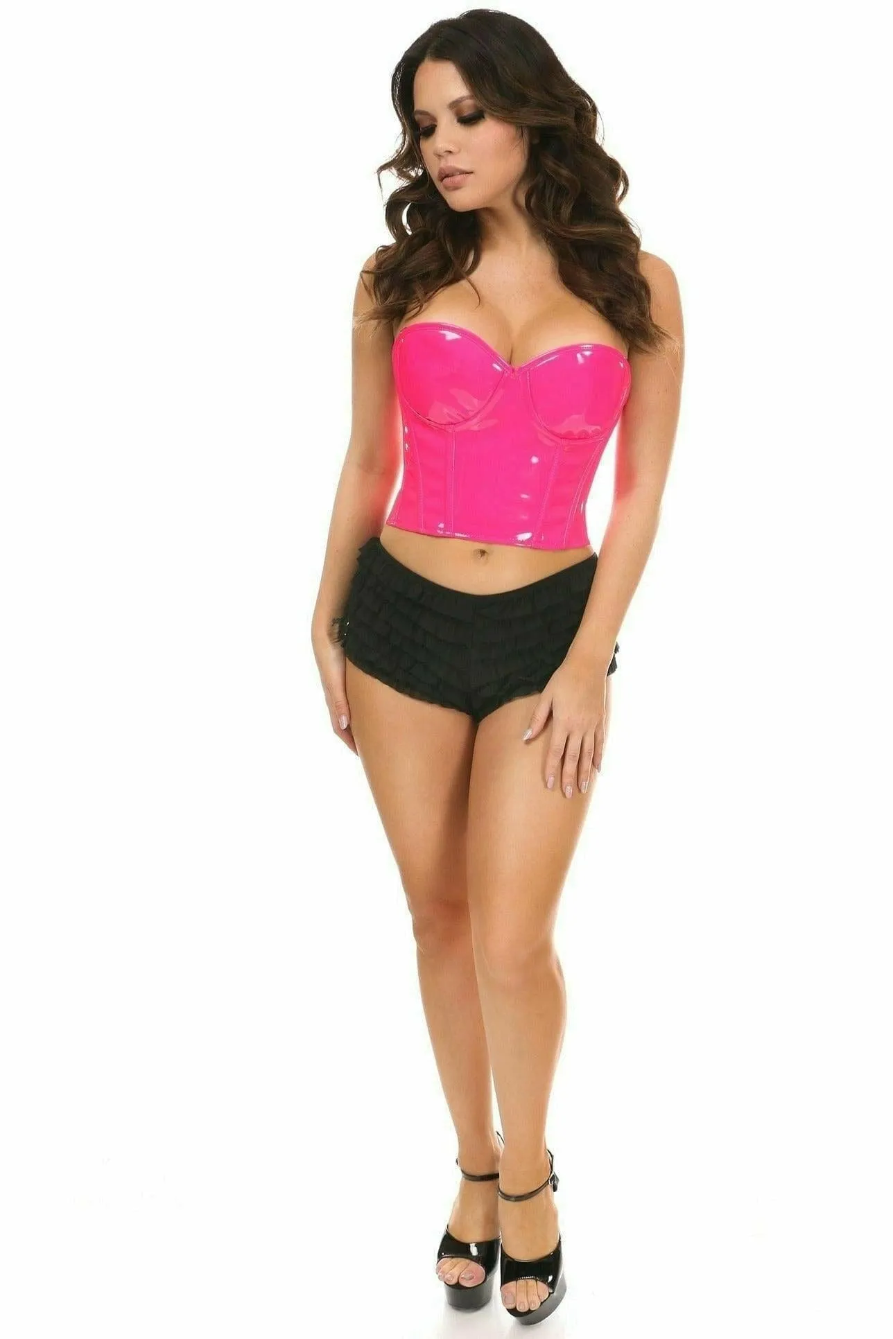 Sexy Pink Vinyl PVC Underwire Bustier