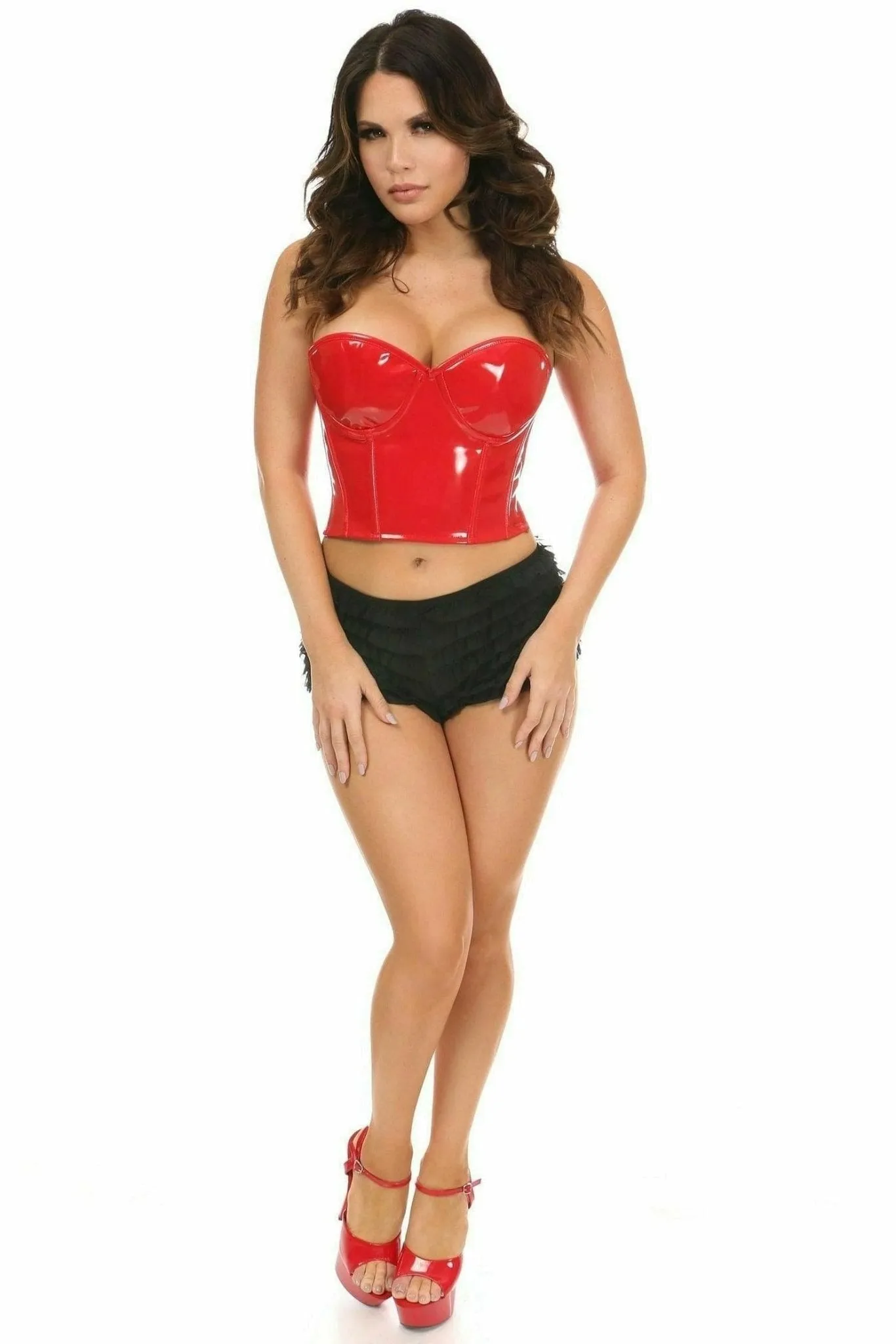 Sexy Red Patent Vinyl PVC Underwire Bustier