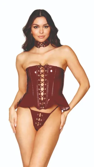 Sexy Red PVC Bustier with Collar & G-String