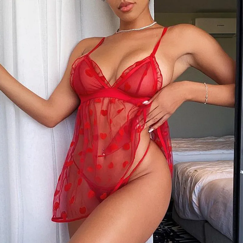 Sheer V Neck Lace Babydoll Nightie