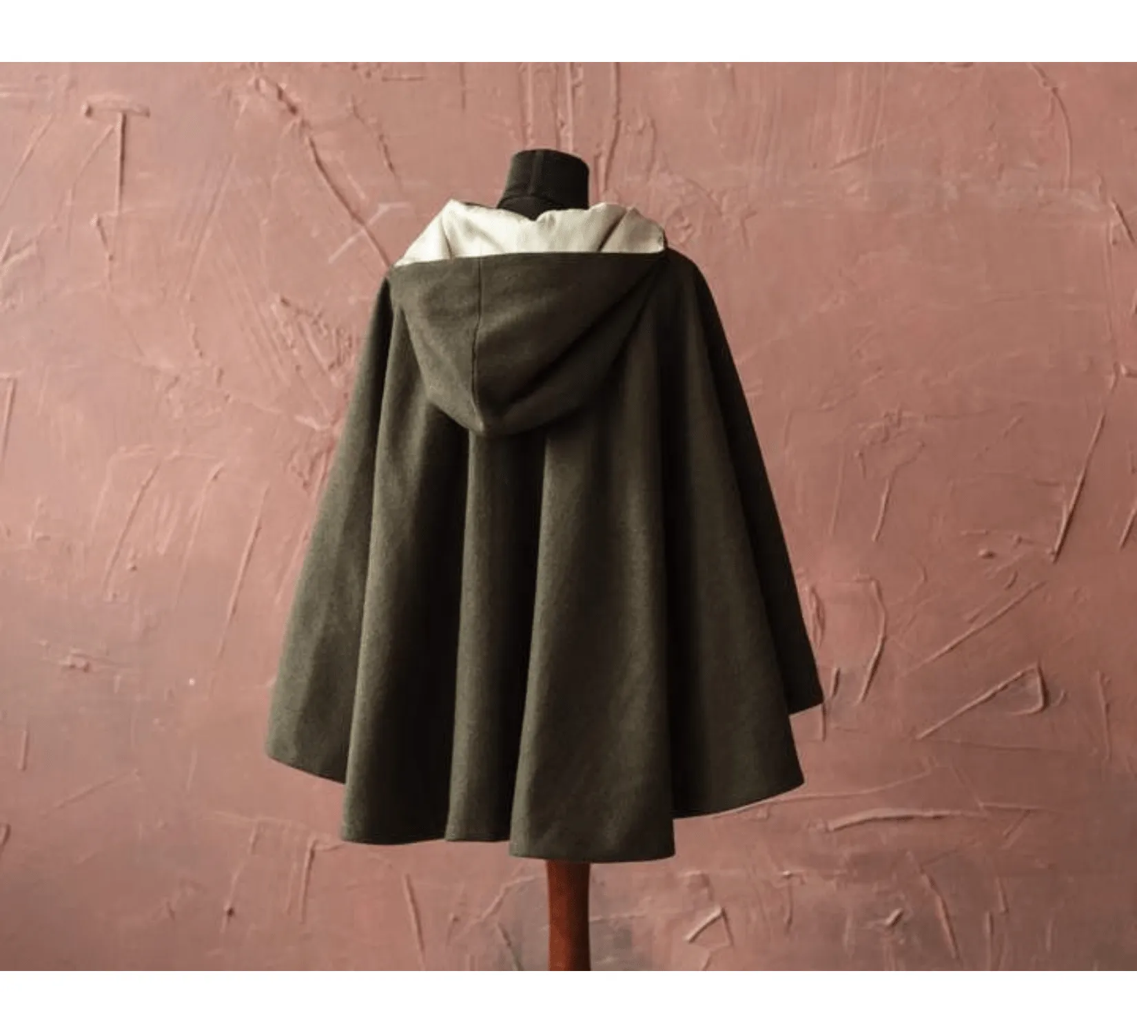 Short Fantasy Wool Hooded Cloak