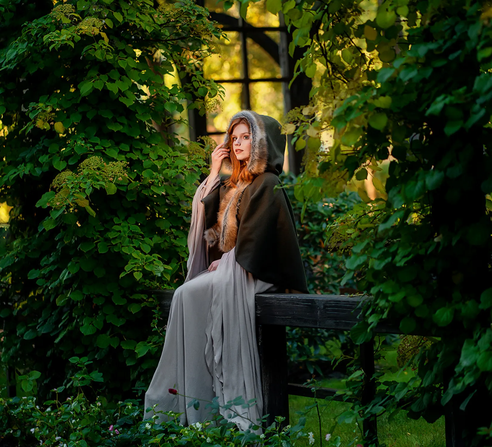 Short Fantasy Wool Hooded Cloak