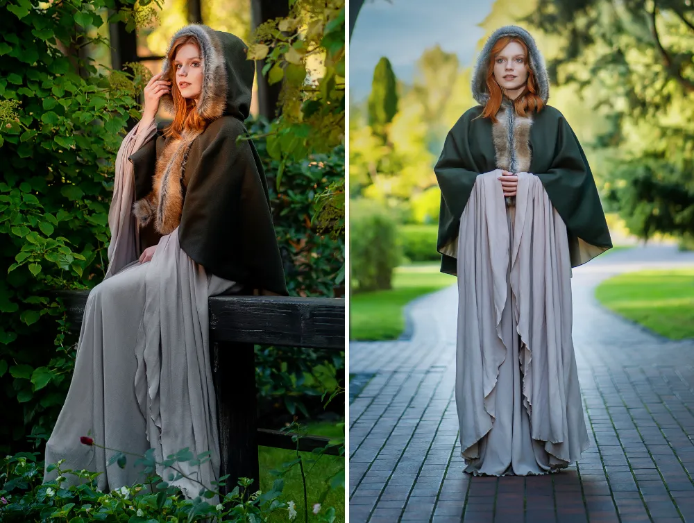 Short Fantasy Wool Hooded Cloak