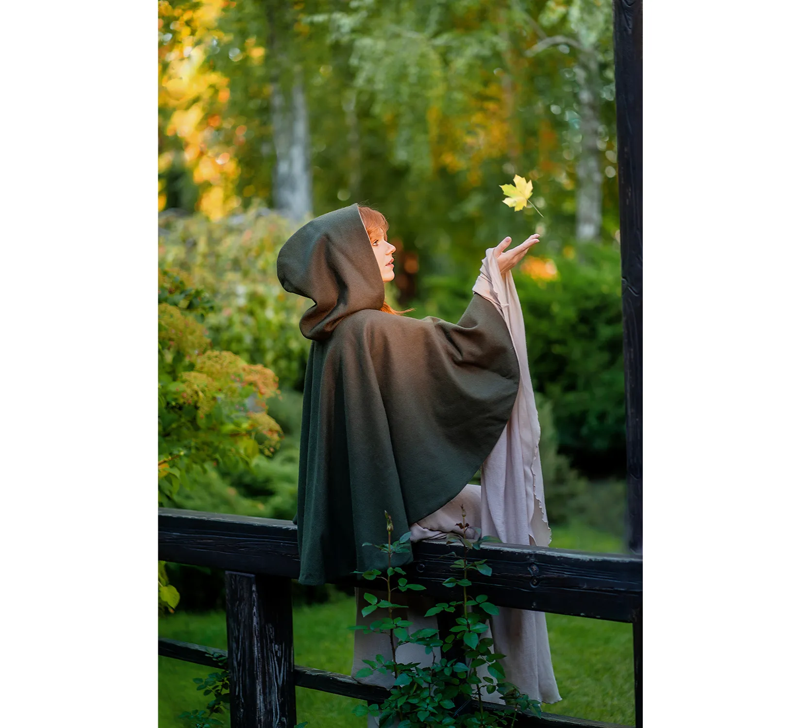 Short Fantasy Wool Hooded Cloak
