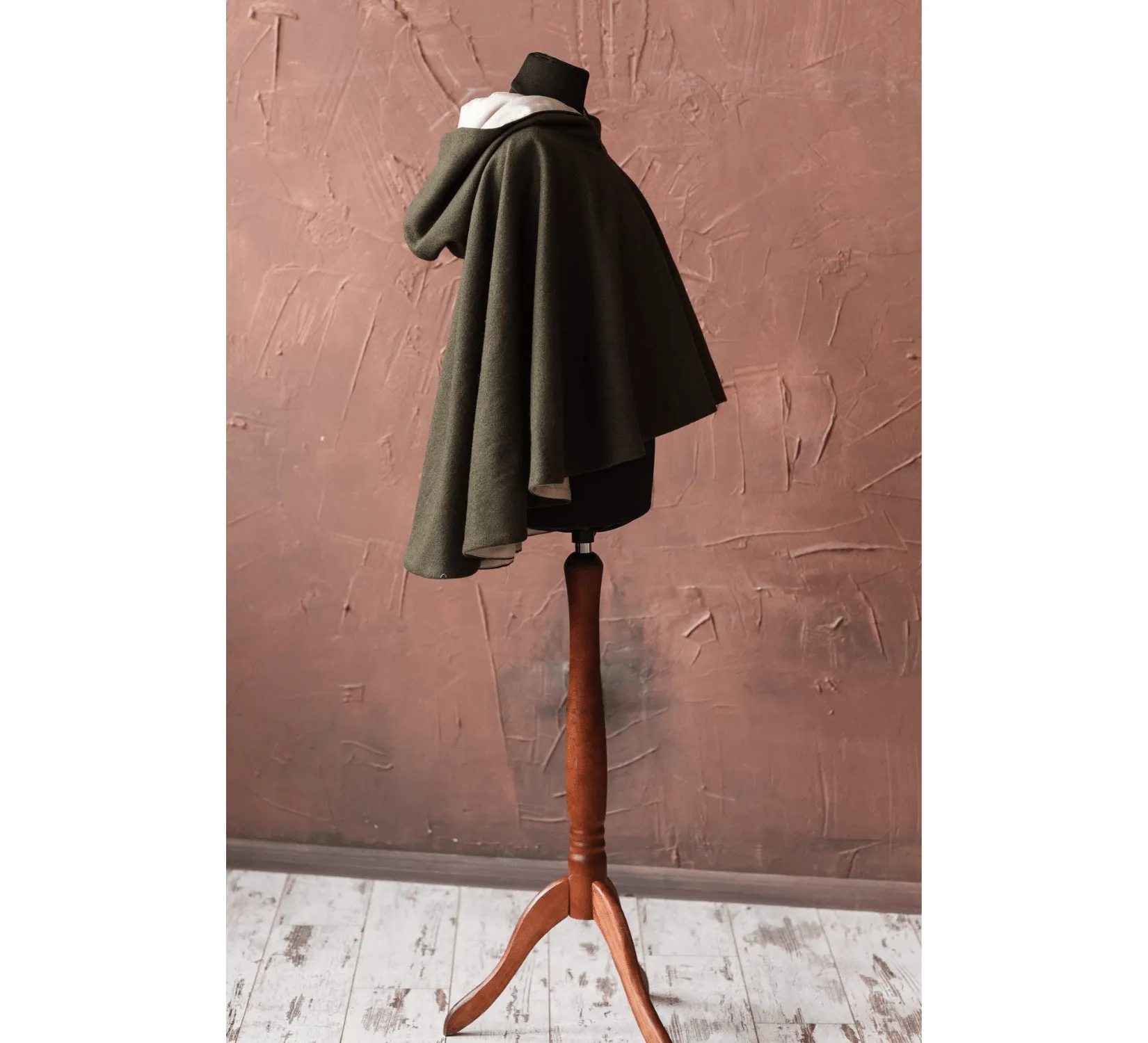 Short Fantasy Wool Hooded Cloak