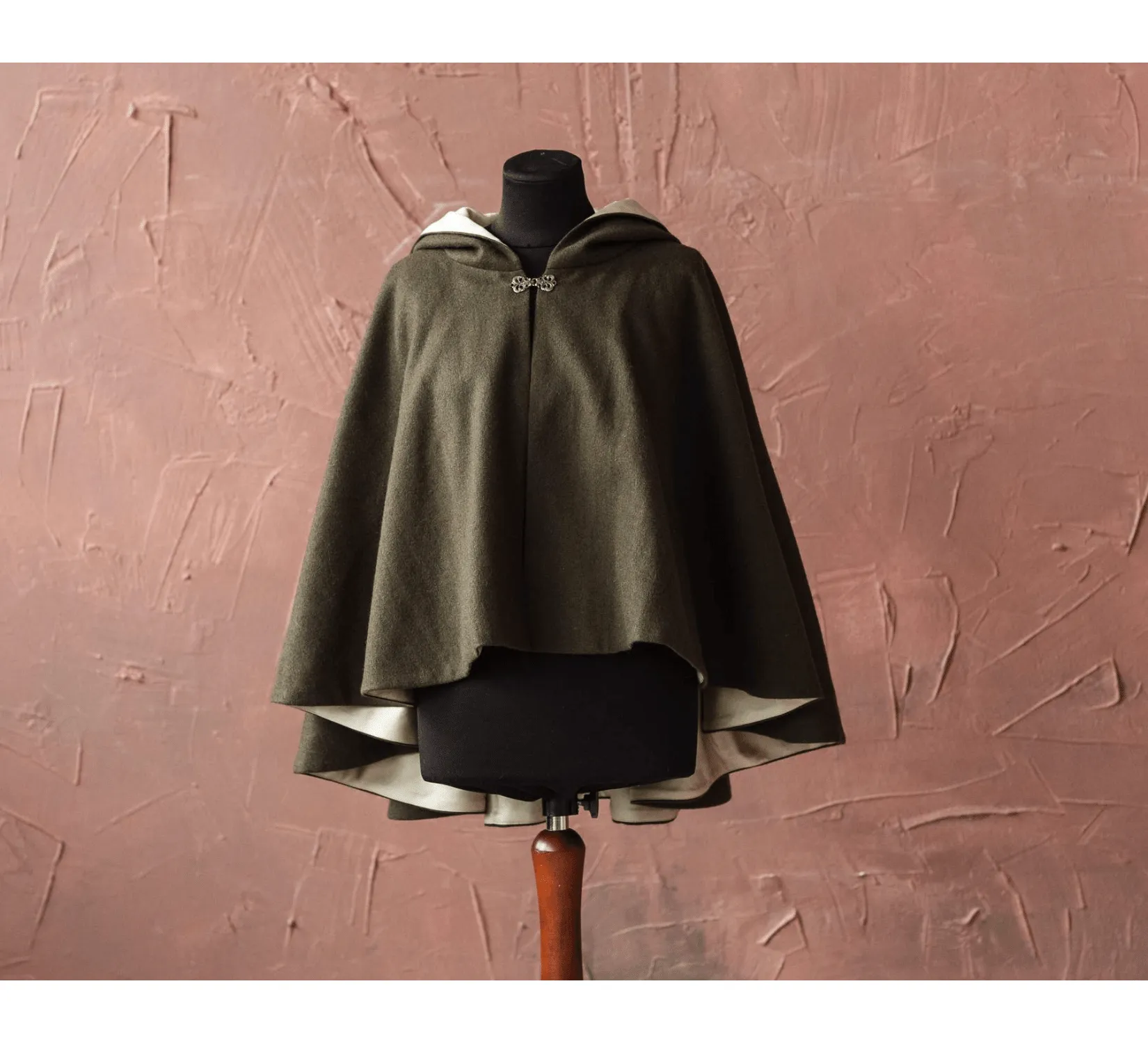 Short Fantasy Wool Hooded Cloak
