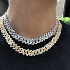 Silver  cuban chain necklace, blinged iced cuban necklace , Micro Paved 12mm S-Link Miami Cuban Necklaces Hiphop Men and women Iced necklace