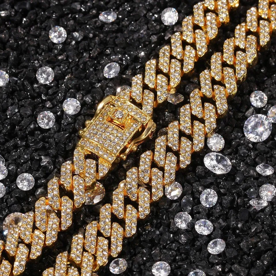 Silver  cuban chain necklace, blinged iced cuban necklace , Micro Paved 12mm S-Link Miami Cuban Necklaces Hiphop Men and women Iced necklace