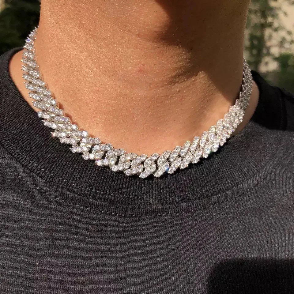Silver  cuban chain necklace, blinged iced cuban necklace , Micro Paved 12mm S-Link Miami Cuban Necklaces Hiphop Men and women Iced necklace
